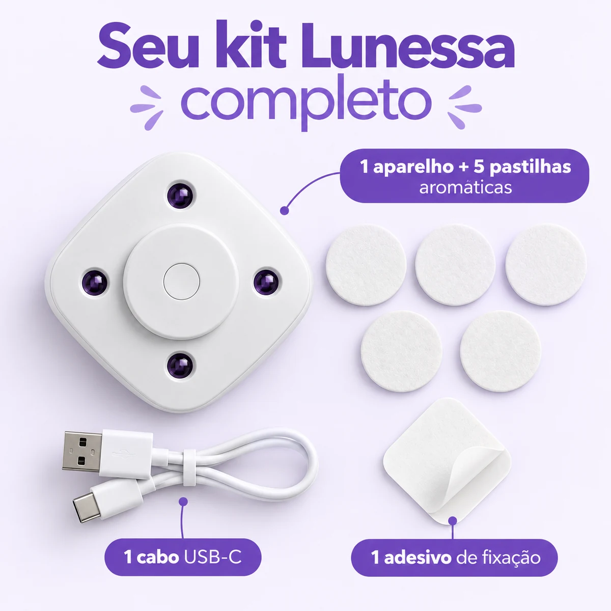 Itens que acompanham Higienizador UV para vaso sanitário com 5 pastilhas aromáticas