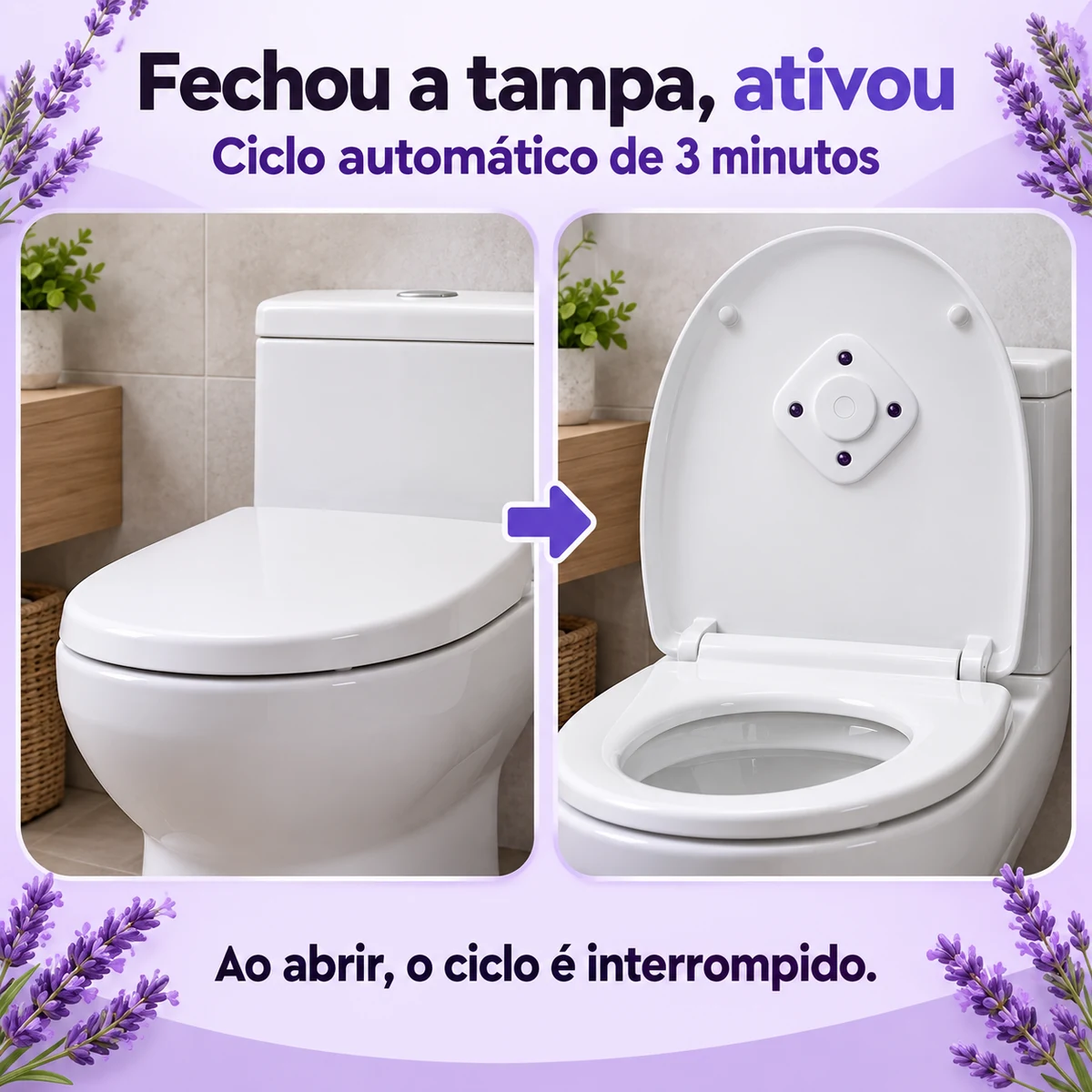 Demonstração da principal funcionalidade de Higienizador UV para vaso sanitário com 5 pastilhas aromáticas